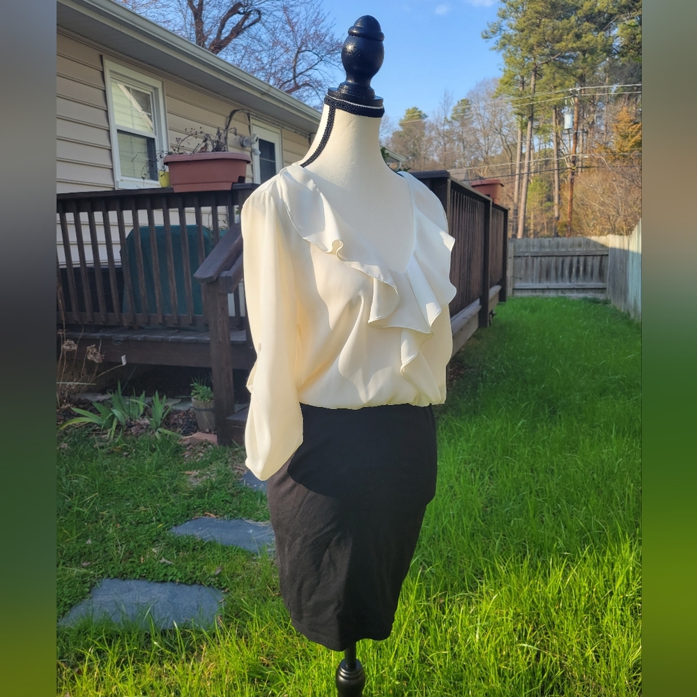 HAVE small white and black  cocktail pencil chiffon dress - Picture 6 of 8